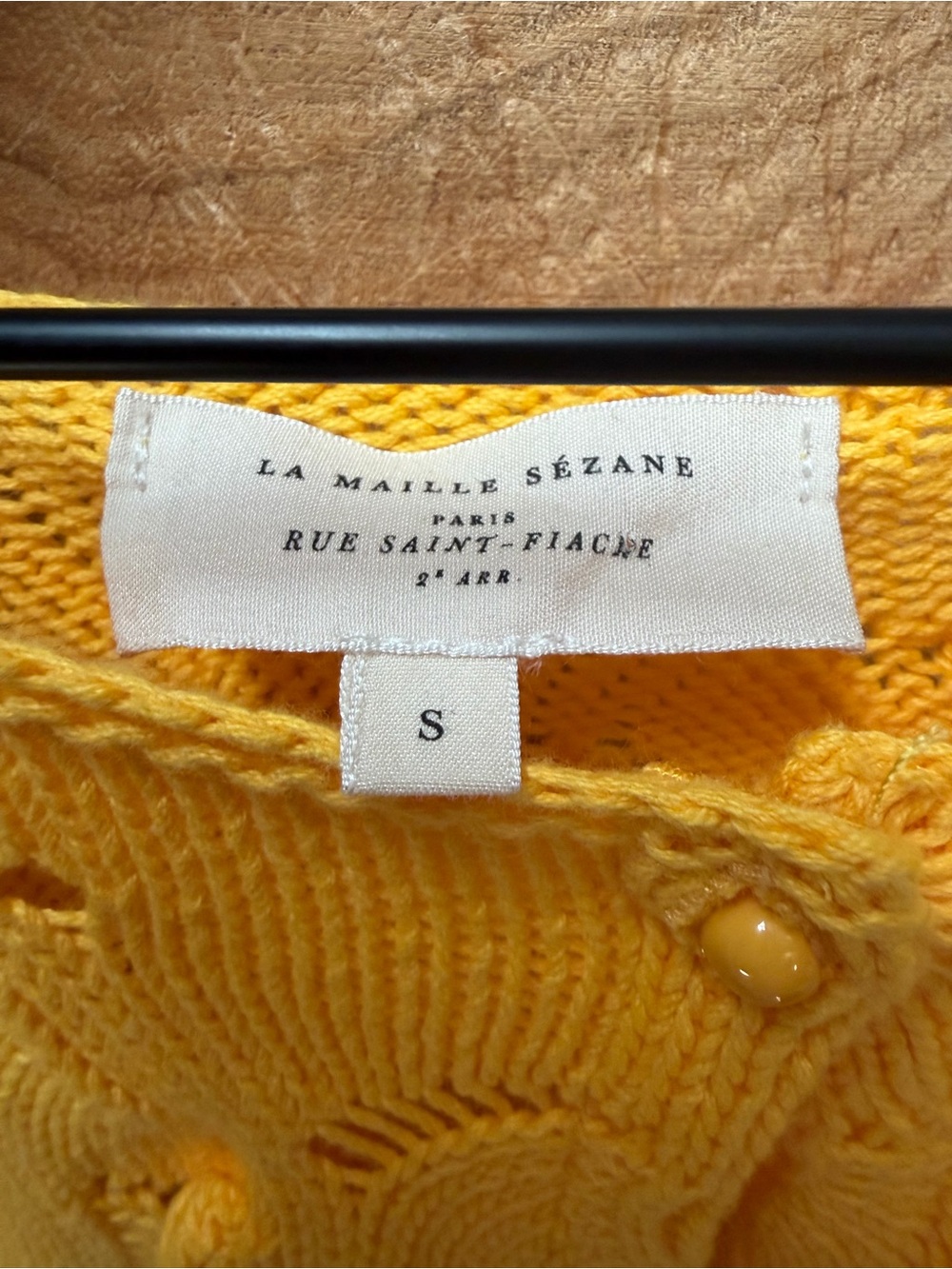 Sézane Bright Yellow Openwork Button-Back Knit Cardigan - Picture 2 of 6